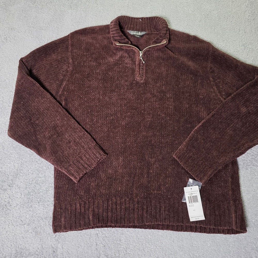 Rafaella Womens L Quarter Zip Sweater Espresso Brown Cotton Chenille RE 5435B